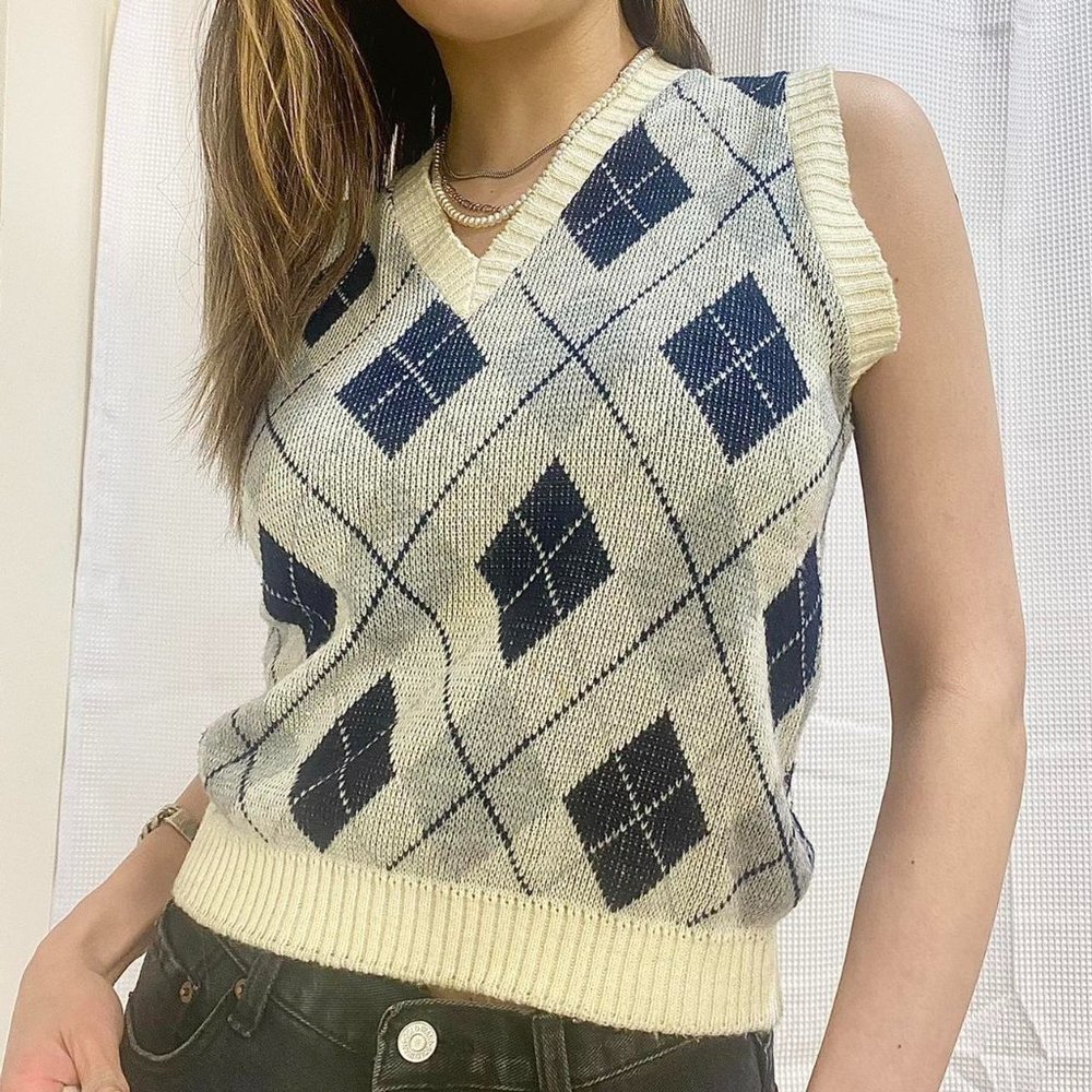 Vintage 90s Argyle Knit Sweater Vest